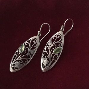 Silver earrings with green stone